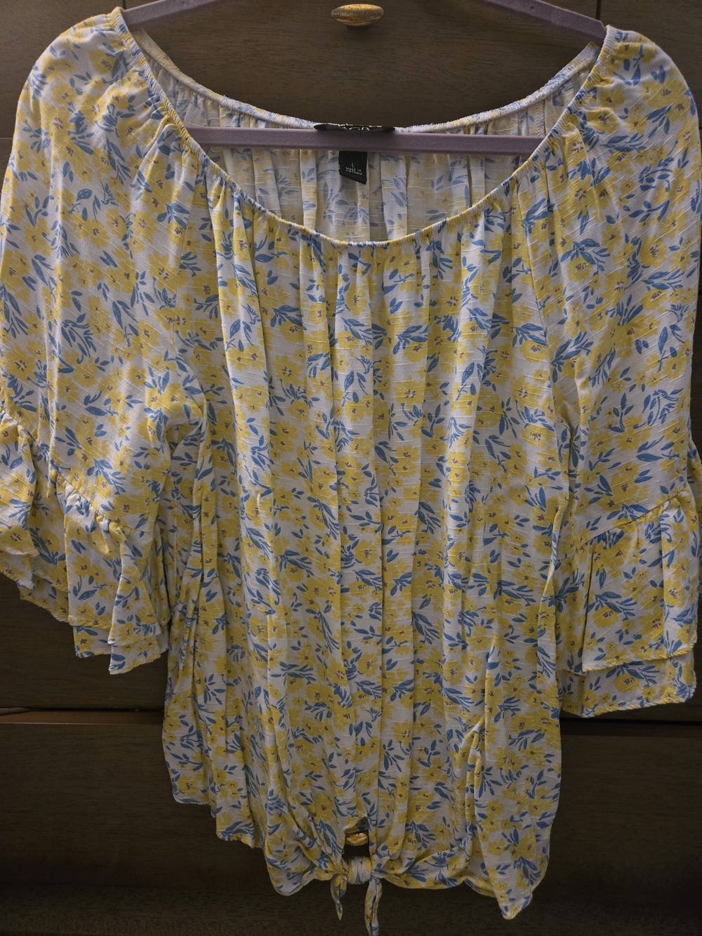 Flowy Yellow Floral Tie-Hem Women’s Top